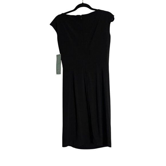 NWT Elegant Jones Wear Black Sleeveless Dress With Floral Ruching Size 8 NEW - Picture 2 of 9